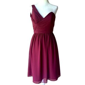 Alfred Angelo One Shoulder Chiffon Burgundy Dress